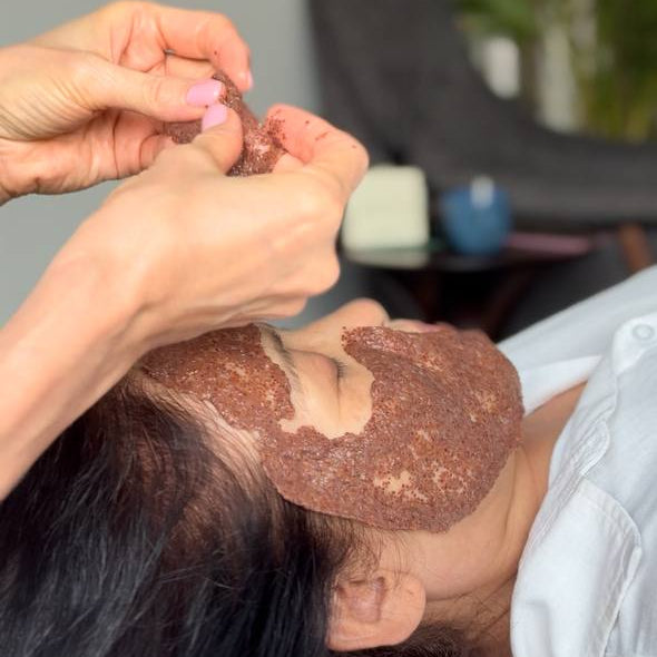 Five Flower Seeds soothing mask application at ReBloom – natural Vietnamese facial care
